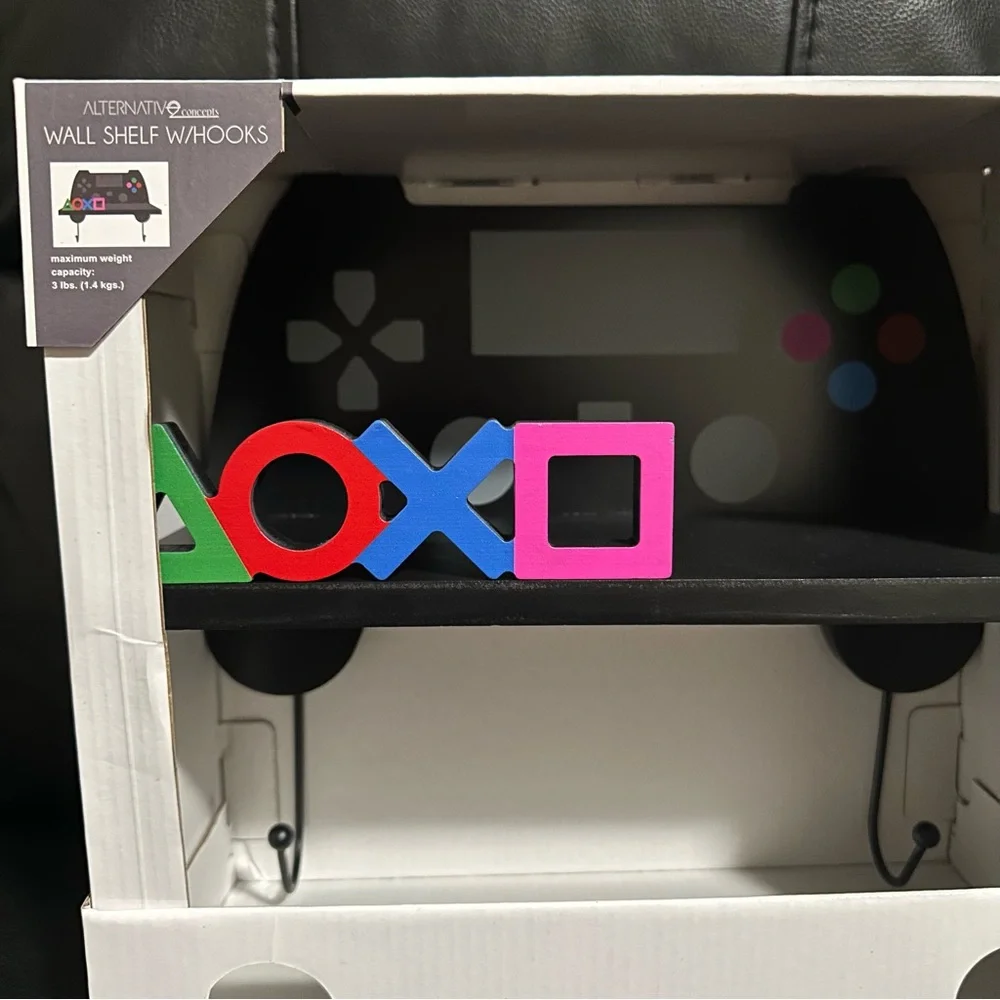 PlayStation Controller Wall Shelf Decor with Hooks Black Logo Buttons Brand New